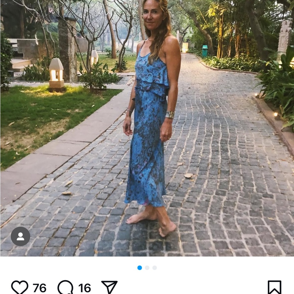 The Paige Elegant Blue Paisley Silk Maxi Dress - Picture 5 of 8